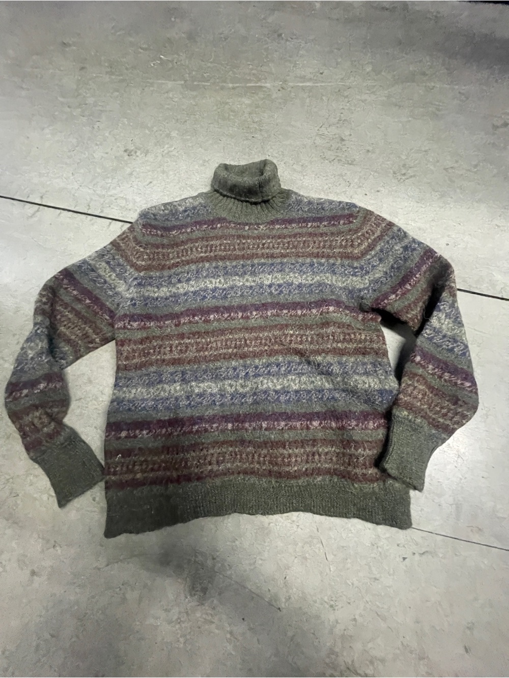Eddie Bauer Olive and Purple Fair Isle Wool & Alpaca Blend Turtleneck Sweater